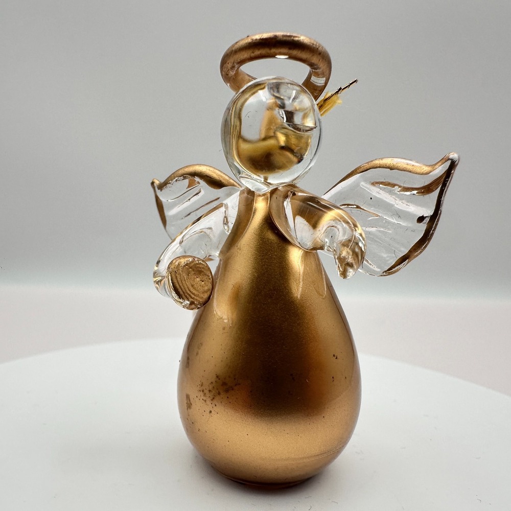 Vintage Angel Ornament Hand Painted Glossy Golden Decoration Piece Collectable